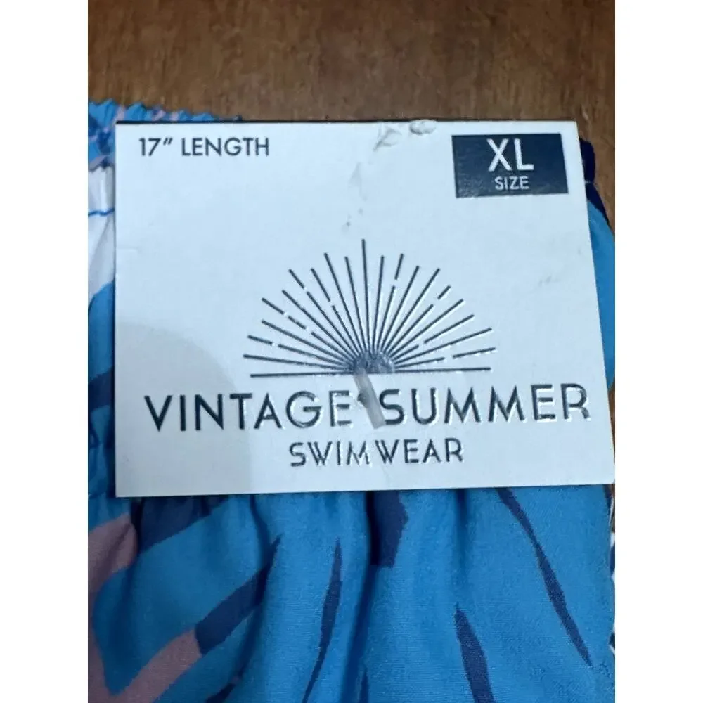 Vintage Swim Mens Multi Color Leaf Print Drawstring Quick Dry Swim Trunks XL NWT